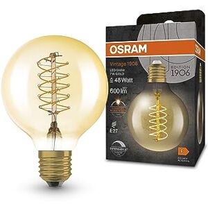 Osram Vintage 1906 LED-Lampe mit Gold-Tönung, 7W, 600lm, Kugel-Form mit 80mm Durchmesser & E27-Sockel, warmweiße Lichtfarbe, spiralförmiges Filament, dimmbar, bis zu 15.000 Stunden Lebensdauer