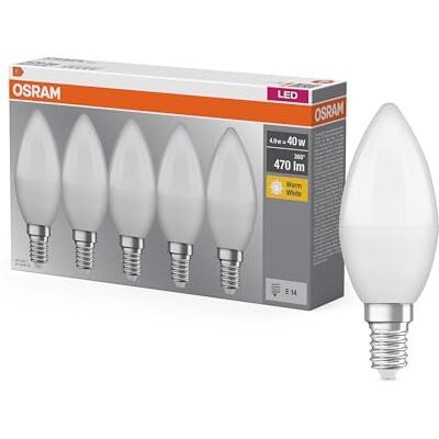 Osram LED-Lampe Base Classic B40 Minikerze 4,9W 827, 2700K warmweiß, E14, matt, 470 lm, Ra≥80 Farbwiedergabe Osram LED-Lampe Base Classic B40 Minikerze 4,9W 827, 2700K warmweiß, E14, matt, 470 lm, Ra≥80 Farbwiedergabe