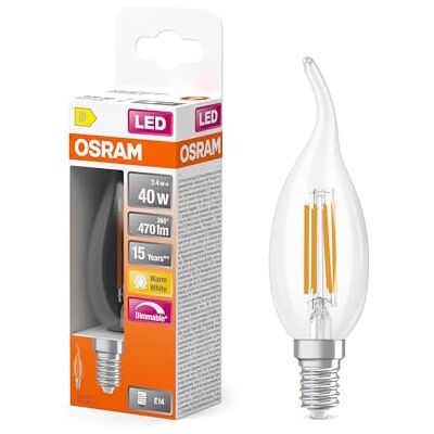 Osram LED Retrofit CLASSIC BA DIM in BA-Form, LED-Lampe, Glas, klar, 3,4 W, 470 lm, 2700 K, Dimmbar, CRI 80 Osram LED Retrofit CLASSIC BA DIM in BA-Form, LED-Lampe, Glas, klar, 3,4 W, 470 lm, 2700 K, Dimmbar, CRI 80