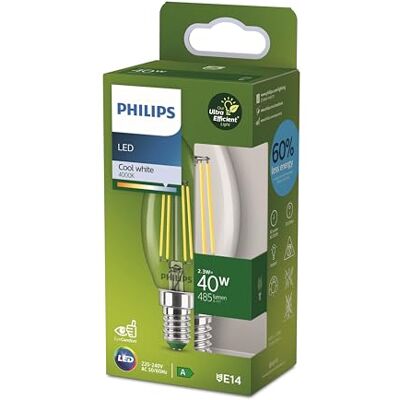 Philips Classic ultraeffiziente LED-Lampe mit Energieeffizienzklasse A, ersetzt 40W, E14 Sockel, Kerze, klar, neutralweißes Licht (4000K), 1er Pack. neue Generation, Neutralweiß Philips Classic ultraeffiziente LED-Lampe mit Energieeffizienzklasse A, ersetzt 40W, E14 Sockel, Kerze, klar, neutralweißes Licht (4000K), 1er Pack. neue Generation, Neutralweiß