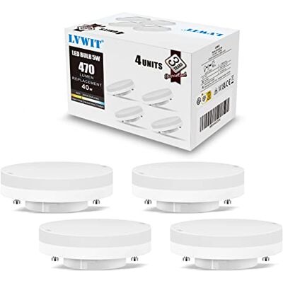 LVWIT GX53 LED Lampe 5W Warmweiß, nicht dimmbar, kein Flimmern, Ersatz 40W Glühbirne, 470Lumen, 3000K, 110 Grad, CRI>80, Einbaustrahler GX53 für Schrankleuchten, 4er Pack LVWIT GX53 LED Lampe 5W Warmweiß, nicht dimmbar, kein Flimmern, Ersatz 40W Glühbirne, 470Lumen, 3000K, 110 Grad, CRI>80, Einbaustrahler GX53 für Schrankleuchten, 4er Pack