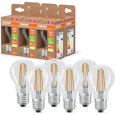 Osram LED Superstar Classic LED-Lampe A 75 in klassischer Kolbenform, klarer Glaskörper, 5 W, 1055 lm, E27 Fassung, 2700 K für warmweißes Licht, EEK A, 60 mm Durchmesser, 6-Pack Osram LED Superstar Classic LED-Lampe A 75 in klassischer Kolbenform, klarer Glaskörper, 5 W, 1055 lm, E27 Fassung, 2700 K für warmweißes Licht, EEK A, 60 mm Durchmesser, 6-Pack