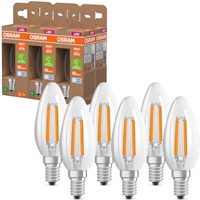 Osram Energy Class LED-Lampe in klassischer Minikerzenform, 3.8 W / 806 lm, EEK A, kaltweißes Licht (4000 K), CRI 80, aus klarfarbenem bleifreiem Glas, E14 Sockel, IP20, 35 mm DM,6-Pack Osram Energy Class LED-Lampe in klassischer Minikerzenform, 3.8 W / 806 lm, EEK A, kaltweißes Licht (4000 K), CRI 80, aus klarfarbenem bleifreiem Glas, E14 Sockel, IP20, 35 mm DM,6-Pack