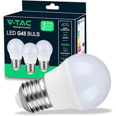 V-TAC 3x LED Glühbirne E27 G45-4,5W (entspricht 40W) 3er Pack 470 Lumen LED Glühlampen Energiesparlampe Licht 3000K Warmweiß V-TAC 3x LED Glühbirne E27 G45-4,5W (entspricht 40W) 3er Pack 470 Lumen LED Glühlampen Energiesparlampe Licht 3000K Warmweiß