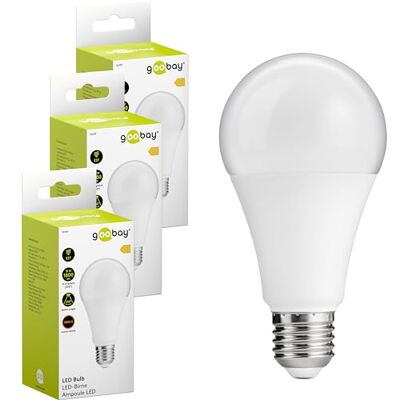 goobay 74110 E27 LED Birne 15 Watt Warmweiße Lampe für E27 Fassungen Energiesparend, Mattiert Ersatz für Glühbirne 3 Stück, Weiß goobay 74110 E27 LED Birne 15 Watt Warmweiße Lampe für E27 Fassungen Energiesparend, Mattiert Ersatz für Glühbirne 3 Stück, Weiß