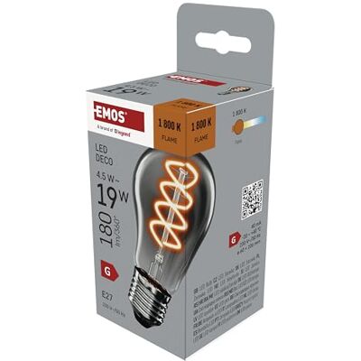 EMOS Edison LED-Lampe DECO SMOKED, 4,5W Ersatz für 19W Glühbirne, E27 Sockel A60 klassische Birne-Form, Helligkeit 180 lm, Warmweiß 1800 K 25000 h Lebensdauer, Abstrahlwinkel 320° Rauch-Farbe EMOS Edison LED-Lampe DECO SMOKED, 4,5W Ersatz für 19W Glühbirne, E27 Sockel A60 klassische Birne-Form, Helligkeit 180 lm, Warmweiß 1800 K 25000 h Lebensdauer, Abstrahlwinkel 320° Rauch-Farbe