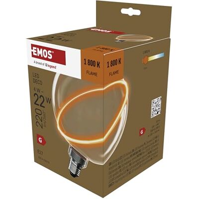 EMOS Edison LED-Lampe Vintage DECO, 4W Ersatz für 22W Glühbirne, E27 Sockel Globe G130SRA Form, Helligkeit 220 lm, Warmweiß 1800 K 25000 h Lebensdauer, Abstrahlwinkel 330° Bernstein-Farbe EMOS Edison LED-Lampe Vintage DECO, 4W Ersatz für 22W Glühbirne, E27 Sockel Globe G130SRA Form, Helligkeit 220 lm, Warmweiß 1800 K 25000 h Lebensdauer, Abstrahlwinkel 330° Bernstein-Farbe