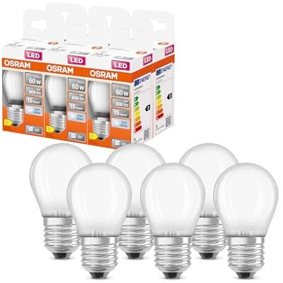 Osram LED Star Classic LED-Lampe in klassischer Miniballform, 5.5 W / 806 lm, kaltweißes Licht (4000 K), CRI 80, aus gefrostetem bleifreiem Glas, E27 Sockel, IP20, EEK D, 45mm DM,6-Pack Osram LED Star Classic LED-Lampe in klassischer Miniballform, 5.5 W / 806 lm, kaltweißes Licht (4000 K), CRI 80, aus gefrostetem bleifreiem Glas, E27 Sockel, IP20, EEK D, 45mm DM,6-Pack
