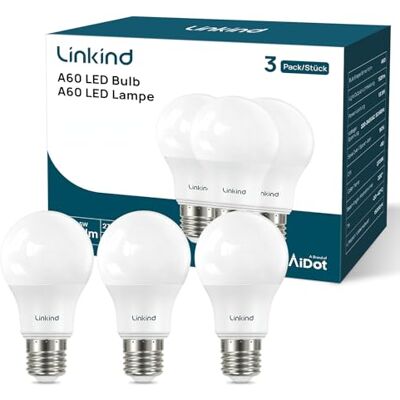 Linkind E27 LED Birne 8W=60W, 5000K Tageslicht, 840 Lm, Standard A60 Form, 220°, matt, 3 Stück Linkind E27 LED Birne 8W=60W, 5000K Tageslicht, 840 Lm, Standard A60 Form, 220°, matt, 3 Stück