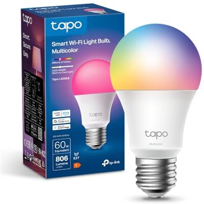 Tapo Smart Glühbirne E27, Kompatibel mit Alexa, Mehrfarbige dimmbare Funktion, 806 Lumen, Zeitpläne und Automatisierungen, Abwesenheitsmodus Tapo Smart Glühbirne E27, Kompatibel mit Alexa, Mehrfarbige dimmbare Funktion, 806 Lumen, Zeitpläne und Automatisierungen, Abwesenheitsmodus