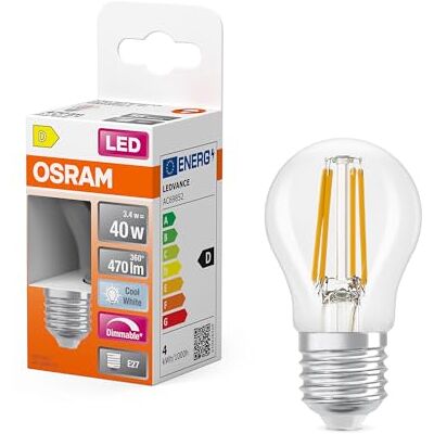 Osram LED Retrofit CLASSIC P DIM in P-Form, LED-Lampe, Glas, klar, 3,4 W, 470 lm, 4000 K, Dimmbar, CRI 80 Osram LED Retrofit CLASSIC P DIM in P-Form, LED-Lampe, Glas, klar, 3,4 W, 470 lm, 4000 K, Dimmbar, CRI 80