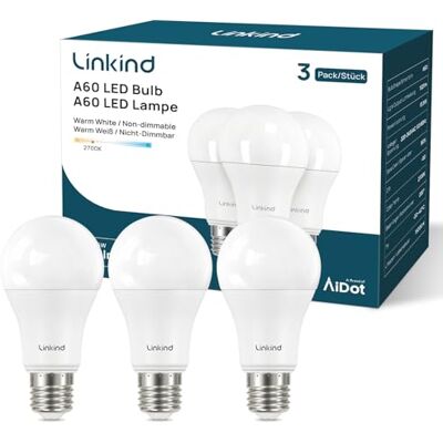 Linkind Extrem-helle LED Lampe E27, 13,5W (ersetzt 100W), 1521 Lumen, 2700K Warmweiß, A60 Edison-form, 220°, matt, 3 Stück Linkind Extrem-helle LED Lampe E27, 13,5W (ersetzt 100W), 1521 Lumen, 2700K Warmweiß, A60 Edison-form, 220°, matt, 3 Stück