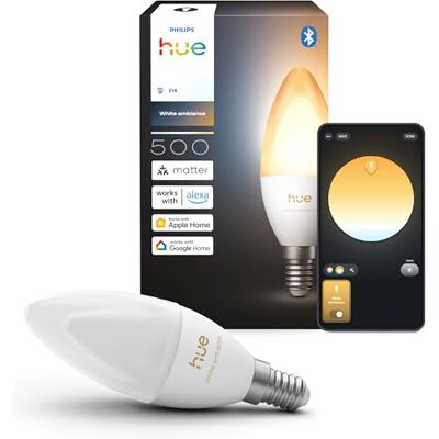 Philips Smart LED-Leuchtmittel, B39, E14, 1er Pack, White Ambiance, Vollspektrumlicht 1.000 K–20.000 K, 500 lm, Extrem Niedrig Dimmbar, Alexa, Google Home, Apple Home Philips Smart LED-Leuchtmittel, B39, E14, 1er Pack, White Ambiance, Vollspektrumlicht 1.000 K–20.000 K, 500 lm, Extrem Niedrig Dimmbar, Alexa, Google Home, Apple Home