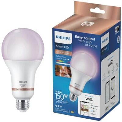 Philips Smart Lighting, Smart LED RGB A80 Lampe, E27-Sockel, 2452 lm, farbiges und einstellbares weißes Licht 2200–6500 K, niedrig dimmbar, kompatibel mit WiZ, Alexa, Google Home, Apple Home Philips Smart Lighting, Smart LED RGB A80 Lampe, E27-Sockel, 2452 lm, farbiges und einstellbares weißes Licht 2200–6500 K, niedrig dimmbar, kompatibel mit WiZ, Alexa, Google Home, Apple Home