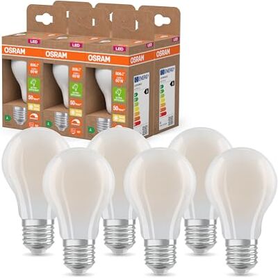 Osram Energy Class LED-Lampe in klassischer Kolbenform, 3.8 W / 806 lm, EEK A, warmweißes Licht (2700 K), CRI 80, aus gefrostetem bleifreiem Glas, E27 Sockel, IP20, 60mm DM,6-Pack Osram Energy Class LED-Lampe in klassischer Kolbenform, 3.8 W / 806 lm, EEK A, warmweißes Licht (2700 K), CRI 80, aus gefrostetem bleifreiem Glas, E27 Sockel, IP20, 60mm DM,6-Pack