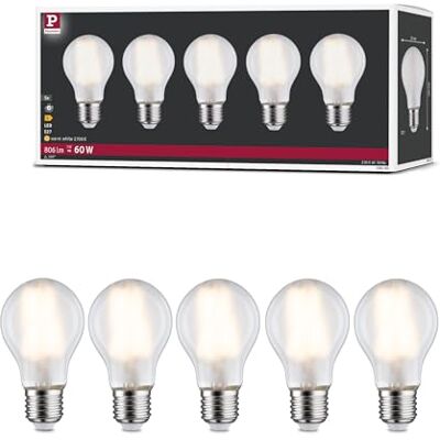 Paulmann 29090 Filament 230V LED Birne E27 5er-Pack 5x7W 5x806lm 60mm Matt Glas 2700K Warmweiß Paulmann 29090 Filament 230V LED Birne E27 5er-Pack 5x7W 5x806lm 60mm Matt Glas 2700K Warmweiß