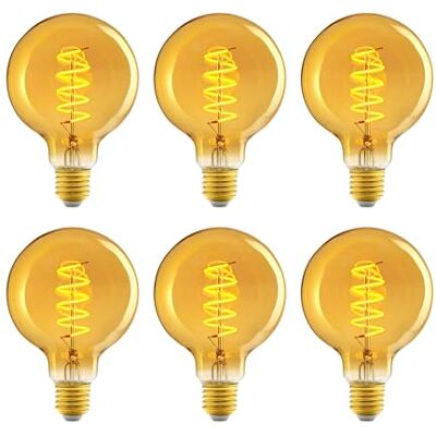Amazon Basics Vintage-LED-Birne, E27, antiker Stil, Retro-Bernsteinglas, G93, 4 W (entspricht 25 W), 1800 K, ultrawarmes Licht zur Dekoration, 6 Stück Amazon Basics Vintage-LED-Birne, E27, antiker Stil, Retro-Bernsteinglas, G93, 4 W (entspricht 25 W), 1800 K, ultrawarmes Licht zur Dekoration, 6 Stück