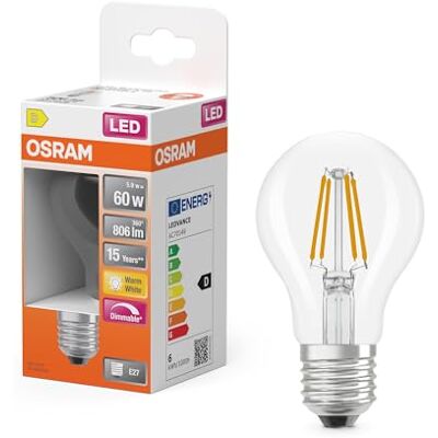 Osram LED-Lampe Superstar Kolbenform A60 Filament dimmbar, 2700 K warmweiß, 5,9 W, E27, klar, 806 lm, für Decken- und Stehleuchten, 15.000h Osram LED-Lampe Superstar Kolbenform A60 Filament dimmbar, 2700 K warmweiß, 5,9 W, E27, klar, 806 lm, für Decken- und Stehleuchten, 15.000h