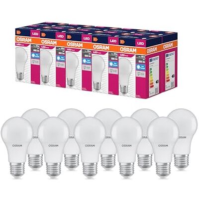 Osram LED Star Value Classic A60 LED Lampe für E27 Sockel, Birnenform, FR, 806 Lumen, tageslichtweiß (6500K), Ersatz für herkömmliche 60W Glühbirnen, nicht dimmbar, 10er-Pack Osram LED Star Value Classic A60 LED Lampe für E27 Sockel, Birnenform, FR, 806 Lumen, tageslichtweiß (6500K), Ersatz für herkömmliche 60W Glühbirnen, nicht dimmbar, 10er-Pack