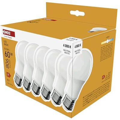 EMOS LED-Lampe BASIC A60, 6er Pack E27 Sockel Neutralweiß 806 lm 8,8W (Ersatz für 60W Glühbirne) Lebensdauer 20 000 Stunden Abstrahlwinkel 200° CRI min. 80 EMOS LED-Lampe BASIC A60, 6er Pack E27 Sockel Neutralweiß 806 lm 8,8W (Ersatz für 60W Glühbirne) Lebensdauer 20 000 Stunden Abstrahlwinkel 200° CRI min. 80