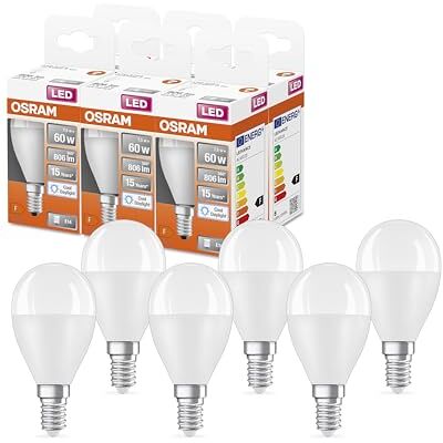 Osram LED Star Classic P60 LED Lampe für E14 Sockel, Tropfenform, FR, 806 Lumen, tageslichtweiß (6500K), Ersatz für herkömmliche 60W Glühbirnen, nicht dimmbar, 6er-Pack Osram LED Star Classic P60 LED Lampe für E14 Sockel, Tropfenform, FR, 806 Lumen, tageslichtweiß (6500K), Ersatz für herkömmliche 60W Glühbirnen, nicht dimmbar, 6er-Pack