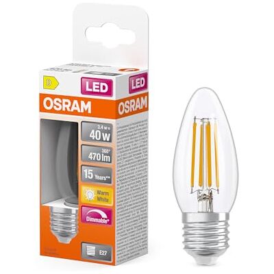 Osram LED Retrofit CLASSIC B DIM in B-Form, LED-Lampe, Glas, klar, 3,4 W, 470 lm, 2700 K, Dimmbar, CRI 80 Osram LED Retrofit CLASSIC B DIM in B-Form, LED-Lampe, Glas, klar, 3,4 W, 470 lm, 2700 K, Dimmbar, CRI 80