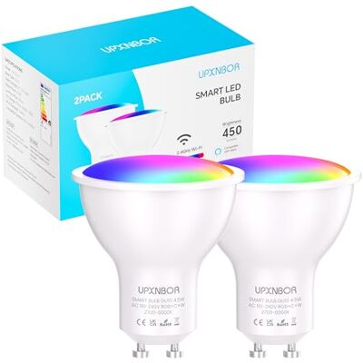 UPXNBOR Smart Glühbirne GU10, 4.5W, WLAN LED Lampe RGBWW Dimmbare mit 16 Millionen Farben, 450LM, Smart Home Alexa Zubehör, Kompatibel mit Alexa & Google Assistant, 2.4GHz, 2 Stück UPXNBOR Smart Glühbirne GU10, 4.5W, WLAN LED Lampe RGBWW Dimmbare mit 16 Millionen Farben, 450LM, Smart Home Alexa Zubehör, Kompatibel mit Alexa & Google Assistant, 2.4GHz, 2 Stück