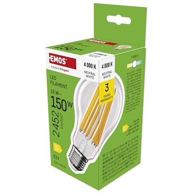 EMOS LED Lampe Edison A70 große Birne, 18W Ersatz für 150W Glühbirne, klassiche Birne in größerer Form mit E27 Sockel, 2452 lm, Neutralweiß 4000 K, 25000 St. Lebensdauer, CRI>80, 360° Abstrahlwinkel EMOS LED Lampe Edison A70 große Birne, 18W Ersatz für 150W Glühbirne, klassiche Birne in größerer Form mit E27 Sockel, 2452 lm, Neutralweiß 4000 K, 25000 St. Lebensdauer, CRI>80, 360° Abstrahlwinkel