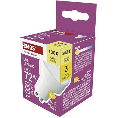 EMOS LED Lampe Spot, 7 W Ersatz für 72 W Halogenlampe MR16 Reflektorlampe mit GU10 Sockel Helligkeit 1000 lm, Warmweiß 3000 K 30000 h Lebensdauer, CRI min. 80, 100° Abstrahlwinkel Weiß EMOS LED Lampe Spot, 7 W Ersatz für 72 W Halogenlampe MR16 Reflektorlampe mit GU10 Sockel Helligkeit 1000 lm, Warmweiß 3000 K 30000 h Lebensdauer, CRI min. 80, 100° Abstrahlwinkel Weiß