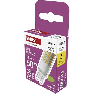 EMOS G9 LED Lampe CLASSIC 4,9 Watt, ersetzt 60 Watt Halogenlampe G9 Pin Lampe JC mit Helligkeit 806 Lumen Neutralweiß 4000 Kelvin langlebig 30000 Stunden 300° Abstrahlwinkel SMD LEDs EMOS G9 LED Lampe CLASSIC 4,9 Watt, ersetzt 60 Watt Halogenlampe G9 Pin Lampe JC mit Helligkeit 806 Lumen Neutralweiß 4000 Kelvin langlebig 30000 Stunden 300° Abstrahlwinkel SMD LEDs