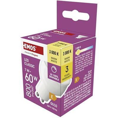 EMOS Dimmbare Spot LED Lampe, MR16, GU10 Sockel 7W Ersatz für 60W Halogenlampe stufenloses Dimmen Helligkeit 800 lm, Warmweiß 3000 K 25000 h Lebensdauer, CRI min. 80, 100° Abstrahlwinkel EMOS Dimmbare Spot LED Lampe, MR16, GU10 Sockel 7W Ersatz für 60W Halogenlampe stufenloses Dimmen Helligkeit 800 lm, Warmweiß 3000 K 25000 h Lebensdauer, CRI min. 80, 100° Abstrahlwinkel