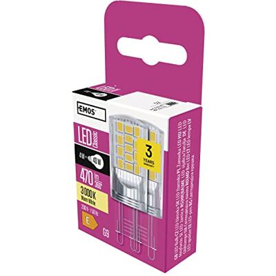 EMOS G9 LED Lampe, 4W Ersatz für 40W Glühbirne, Pin JC, Helligkeit 470 lm, Warmweiß 3000 Kelvin, 30000 h Lebensdauer, 2 Stück EMOS G9 LED Lampe, 4W Ersatz für 40W Glühbirne, Pin JC, Helligkeit 470 lm, Warmweiß 3000 Kelvin, 30000 h Lebensdauer, 2 Stück