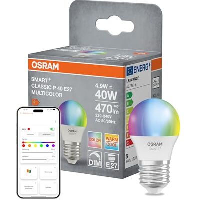 Osram SMART+ LED-Lampe P40 RGBW E27, Miniballform, WLAN-fähig, steuerbar mit App, kompatibel mit Matter, Alexa, Google Assistant, White Osram SMART+ LED-Lampe P40 RGBW E27, Miniballform, WLAN-fähig, steuerbar mit App, kompatibel mit Matter, Alexa, Google Assistant, White