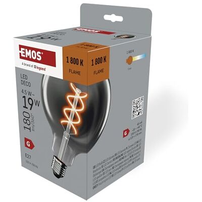 EMOS Edison LED-Lampe DECO SMOKED, 4,5W Ersatz für 19W Glühbirne, E27 Sockel Globe G125 Form, Helligkeit 180 lm, Warmweiß 1800 K 25000 h Lebensdauer, Abstrahlwinkel 320° Rauch-Farbe EMOS Edison LED-Lampe DECO SMOKED, 4,5W Ersatz für 19W Glühbirne, E27 Sockel Globe G125 Form, Helligkeit 180 lm, Warmweiß 1800 K 25000 h Lebensdauer, Abstrahlwinkel 320° Rauch-Farbe