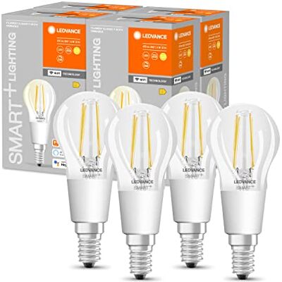 LEDVANCE Smarte LED-Lampe mit Wifi Technologie, Sockel E14, Dimmbar, Warmweiß (2700K), Tropfenform, Klares Filament, Ersatz für herkömmliche 75W-Glühbirnen, steuerbar mit Alexa, Google & App, 4er-Pack LEDVANCE Smarte LED-Lampe mit Wifi Technologie, Sockel E14, Dimmbar, Warmweiß (2700K), Tropfenform, Klares Filament, Ersatz für herkömmliche 75W-Glühbirnen, steuerbar mit Alexa, Google & App, 4er-Pack