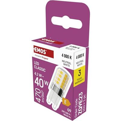 EMOS G9 LED Lampe CLASSIC 4,2 Watt, ersetzt 40 Watt Halogenlampe G9 Pin Lampe JC mit Helligkeit 470 Lumen Neutralweiß 4000 Kelvin langlebig 30000 h 300° Abstrahlwinkel SMD LEDs EMOS G9 LED Lampe CLASSIC 4,2 Watt, ersetzt 40 Watt Halogenlampe G9 Pin Lampe JC mit Helligkeit 470 Lumen Neutralweiß 4000 Kelvin langlebig 30000 h 300° Abstrahlwinkel SMD LEDs