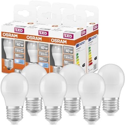 Osram LED Star Classic P40 LED Lampe für E27 Sockel, Tropfenform, FR, 470 Lumen, kaltweiß (4000K), Ersatz für herkömmliche 40W Glühbirnen, nicht dimmbar, 6er-Pack Osram LED Star Classic P40 LED Lampe für E27 Sockel, Tropfenform, FR, 470 Lumen, kaltweiß (4000K), Ersatz für herkömmliche 40W Glühbirnen, nicht dimmbar, 6er-Pack