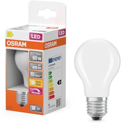 Osram LED-Lampe Superstar Kolbenform A60 Filament dimmbar, 2700 K warmweiß, 5,9 W, E27, matt, 806 lm, für Decken- und Stehleuchten, 15.000h Osram LED-Lampe Superstar Kolbenform A60 Filament dimmbar, 2700 K warmweiß, 5,9 W, E27, matt, 806 lm, für Decken- und Stehleuchten, 15.000h
