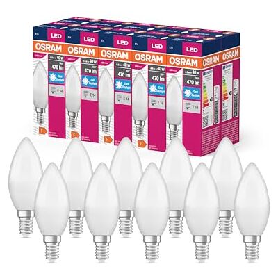 Osram LED Star Value Classic B40 LED Lampe für E14 Sockel, Kerzenform, FR, 470 Lumen, tageslichtweiß (6500K), Ersatz für herkömmliche 40W Glühbirnen, nicht dimmbar, 10er-Pack Osram LED Star Value Classic B40 LED Lampe für E14 Sockel, Kerzenform, FR, 470 Lumen, tageslichtweiß (6500K), Ersatz für herkömmliche 40W Glühbirnen, nicht dimmbar, 10er-Pack