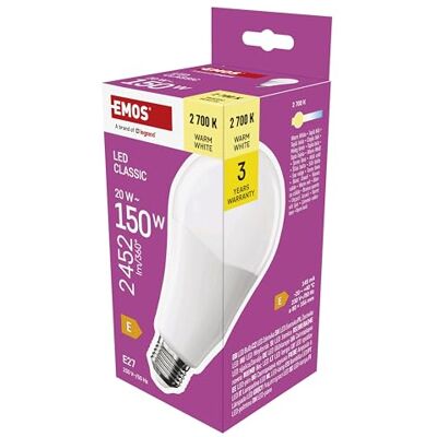 EMOS LED Lampe A80 große Birne, 20W ersetzt 150W Glühbirne, klassiche Birne in größerer Form, E27 Sockel, Helligkeit 2452 lm, Warmweiß 2700 K, 30000 h Lebensdauer, CRI min. 80, 180° Abstrahlwinkel EMOS LED Lampe A80 große Birne, 20W ersetzt 150W Glühbirne, klassiche Birne in größerer Form, E27 Sockel, Helligkeit 2452 lm, Warmweiß 2700 K, 30000 h Lebensdauer, CRI min. 80, 180° Abstrahlwinkel