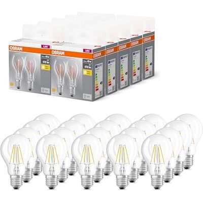 Osram BASE CLASSIC A FIL 40 LED-Lampe mit Sockel E27, klassische Kolbenform, Doppelpack, 4W, 470lm, 2700K, warmweißes Licht, geringe Wärmeentwicklung, lange Lebensdauer, energiesparend,20-Pack Osram BASE CLASSIC A FIL 40 LED-Lampe mit Sockel E27, klassische Kolbenform, Doppelpack, 4W, 470lm, 2700K, warmweißes Licht, geringe Wärmeentwicklung, lange Lebensdauer, energiesparend,20-Pack