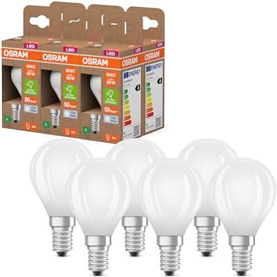Osram Energy Class LED-Lampe in klassischer Miniballform, 3.8 W / 806 lm, EEK A, kaltweißes Licht (4000 K), CRI 80, aus gefrostetem bleifreiem Glas, E14 Sockel, IP20, 45 mm DM,6-Pack Osram Energy Class LED-Lampe in klassischer Miniballform, 3.8 W / 806 lm, EEK A, kaltweißes Licht (4000 K), CRI 80, aus gefrostetem bleifreiem Glas, E14 Sockel, IP20, 45 mm DM,6-Pack