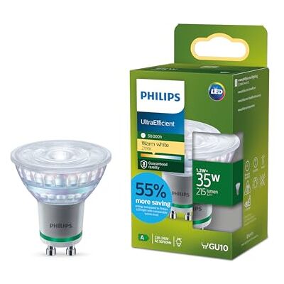 Philips UltraEfficient LED GU10 Spotlampe, 35W, EyeComfort, flimmerfrei, Warmweißes Licht 2700K, 215 Lumen, GU10 Sockel, 1er Pack Philips UltraEfficient LED GU10 Spotlampe, 35W, EyeComfort, flimmerfrei, Warmweißes Licht 2700K, 215 Lumen, GU10 Sockel, 1er Pack