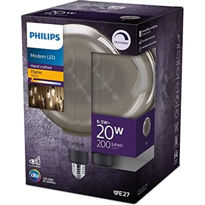 Philips LED Classic E27 Giant Smoky Lampe, 25 W, Vintage Industrial Dekolampe, XL-Globeform, dimmbar, flame Philips LED Classic E27 Giant Smoky Lampe, 25 W, Vintage Industrial Dekolampe, XL-Globeform, dimmbar, flame