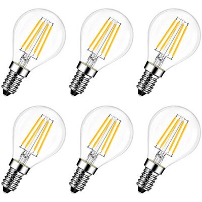 LVWIT E14 LED Lampe P45 Tropfenform, 4W (ersetzt 40W), 2700K Warmweiß Fadenlampe ultrahell 470 lm, Mini Globe, Rustikalampe Filament LED klar, 6er Pack LVWIT E14 LED Lampe P45 Tropfenform, 4W (ersetzt 40W), 2700K Warmweiß Fadenlampe ultrahell 470 lm, Mini Globe, Rustikalampe Filament LED klar, 6er Pack