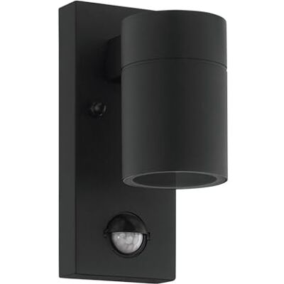 EGLO LED Außen Wandlampe Riga 5, Außenleuchte mit Bewegungsmelder, Dämmerungssensor, Wandleuchte aus verzinktem Stahl in Schwarz, Glas in Klar, LED Außenlampe warmweiß, GU10, IP44 EGLO LED Außen Wandlampe Riga 5, Außenleuchte mit Bewegungsmelder, Dämmerungssensor, Wandleuchte aus verzinktem Stahl in Schwarz, Glas in Klar, LED Außenlampe warmweiß, GU10, IP44