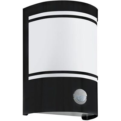 EGLO Außen Wandlampe Cerno, 1 flammige Außenleuchte mit Bewegungsmelder, Dämmerungssensor, Wandleuchte aus verzinktem Stahl in Schwarz, satiniertem Glas in Weiß, Außenlampe E27, IP44 EGLO Außen Wandlampe Cerno, 1 flammige Außenleuchte mit Bewegungsmelder, Dämmerungssensor, Wandleuchte aus verzinktem Stahl in Schwarz, satiniertem Glas in Weiß, Außenlampe E27, IP44
