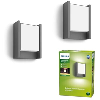 Philips Arbour LED Outdoor Wandleuchte (6 W), wetterfeste Außenleuchte mit warmweißem Licht, energiesparende LED Beleuchtung, anthrazit, Doppelpack Philips Arbour LED Outdoor Wandleuchte (6 W), wetterfeste Außenleuchte mit warmweißem Licht, energiesparende LED Beleuchtung, anthrazit, Doppelpack