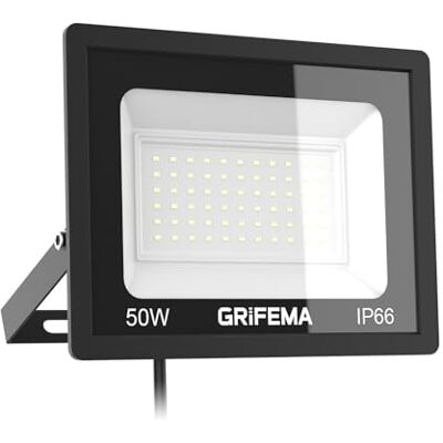 GRIFEMA 50W LED Strahler Außen, Superhell 5500LM, 6500K Kaltweiß, IP66 Wasserdicht, Fluter für Garten, Garage, Auffahrt, Hinterhof, Türen und Flur, Ohne Stecker, Schwarz GRIFEMA 50W LED Strahler Außen, Superhell 5500LM, 6500K Kaltweiß, IP66 Wasserdicht, Fluter für Garten, Garage, Auffahrt, Hinterhof, Türen und Flur, Ohne Stecker, Schwarz