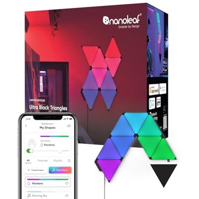 Nanoleaf Shapes Ultra Black Triangle Starter Kit, 9 Smarten Dreieckigen LED Panels RGBW Modulare WLAN 16 Mio Farben Wandleuchte, Musik & Bildschirm Sync, Funktioniert mit Alexa Google Apple Nanoleaf Shapes Ultra Black Triangle Starter Kit, 9 Smarten Dreieckigen LED Panels RGBW Modulare WLAN 16 Mio Farben Wandleuchte, Musik & Bildschirm Sync, Funktioniert mit Alexa Google Apple